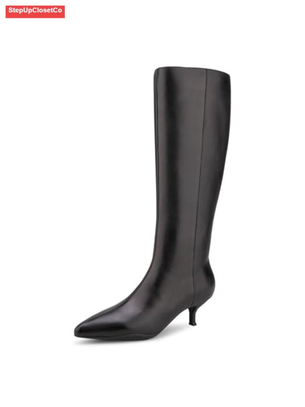 Knee-High Leather Boots with Kitten Heel and Double Zipper